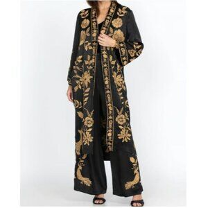 Johnny Was MARTINA LONG KIMONO Black and Gold Embroidered Sz‎ XL